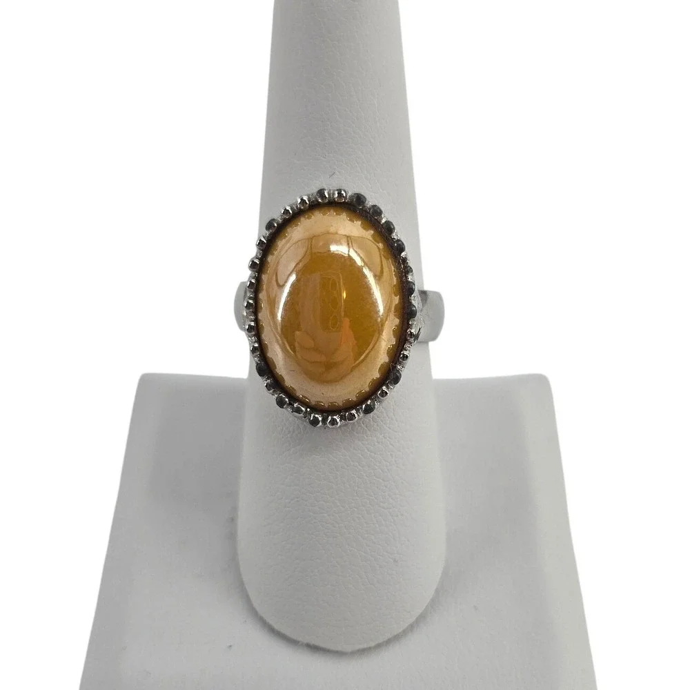 Unbranded Statement Ring Women Size 8 Cocktail Amber Orange Cabochon EUC